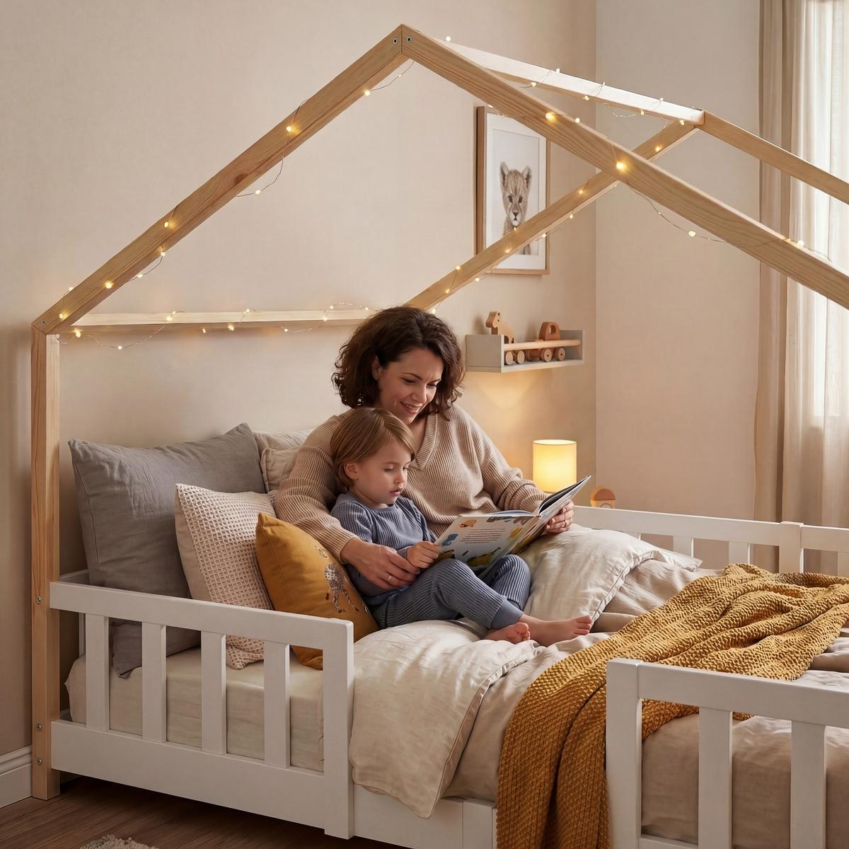 HAUSBETT Treviolo - Weiß/Naturfarben, Holz (120/200cm) - [en.casa]