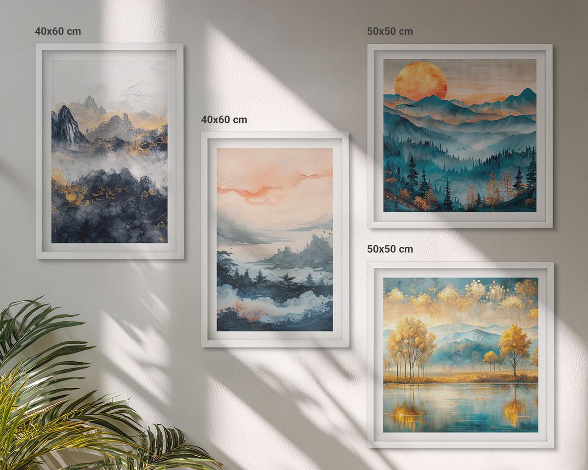 BILDER SET 4er Set - 50x50 cm & 40x60 cm Weißer Rahmen - Gemalte Abstraktionen der Natur - Weiß, Kunststoff (50/50cm) - TULUP