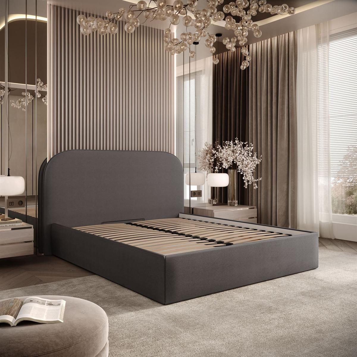 POLSTERBETT OLIMPIA mit Bettkasten 160x200, Castel 93 - Dunkelgrau, Textil (160/200cm) - Lookway