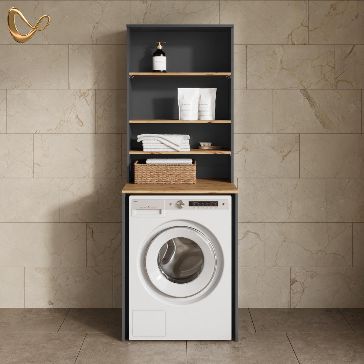 WASCHMASCHINENSCHRANK Paolina Anthrazit/Goldkraft Eiche 66 x 88.2 cm 2 Teile mit Regal - Honigeiche/Anthrazit, Holzwerkstoff (66/88.2/60cm) - Livinity®