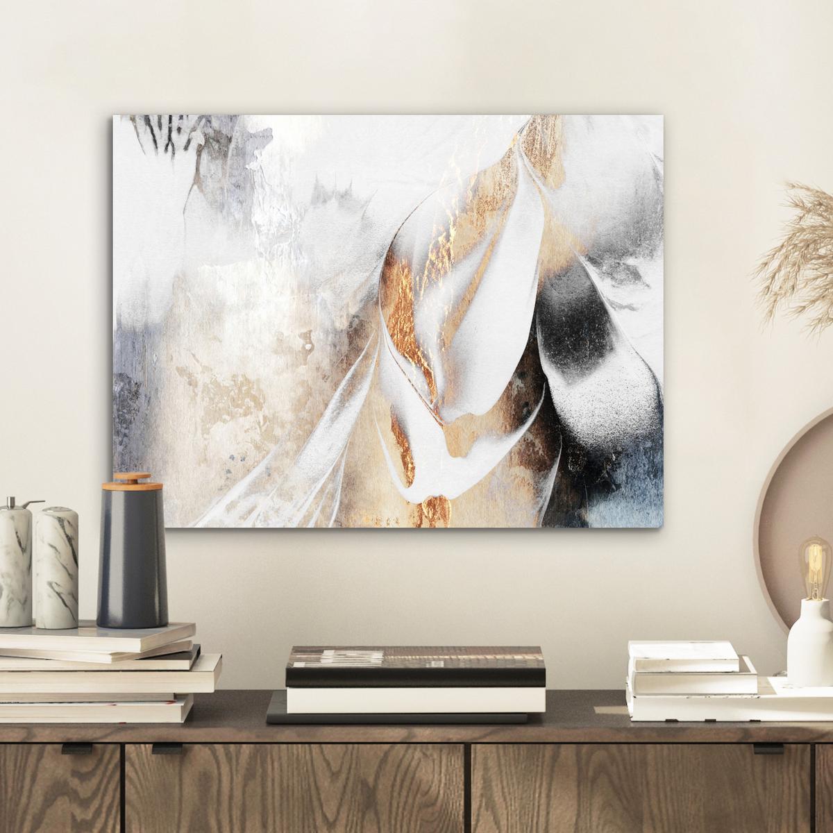 METALLBILD Luxus - Abstrakt - Gold - Weiß 40x30 cm - Goldfarben, Metall (40/30cm) - MuchoWow