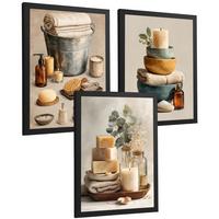 POSTER Set aus 3 Badezimmer Wandbildern und Drucke zur Dekoration für Waschbecken Dusche WC mit Kerzen Seifen und Handtüchern Schwarzer Rahmen A4 - Schwarz, Papier (29.7/21/3cm) - Nacnic