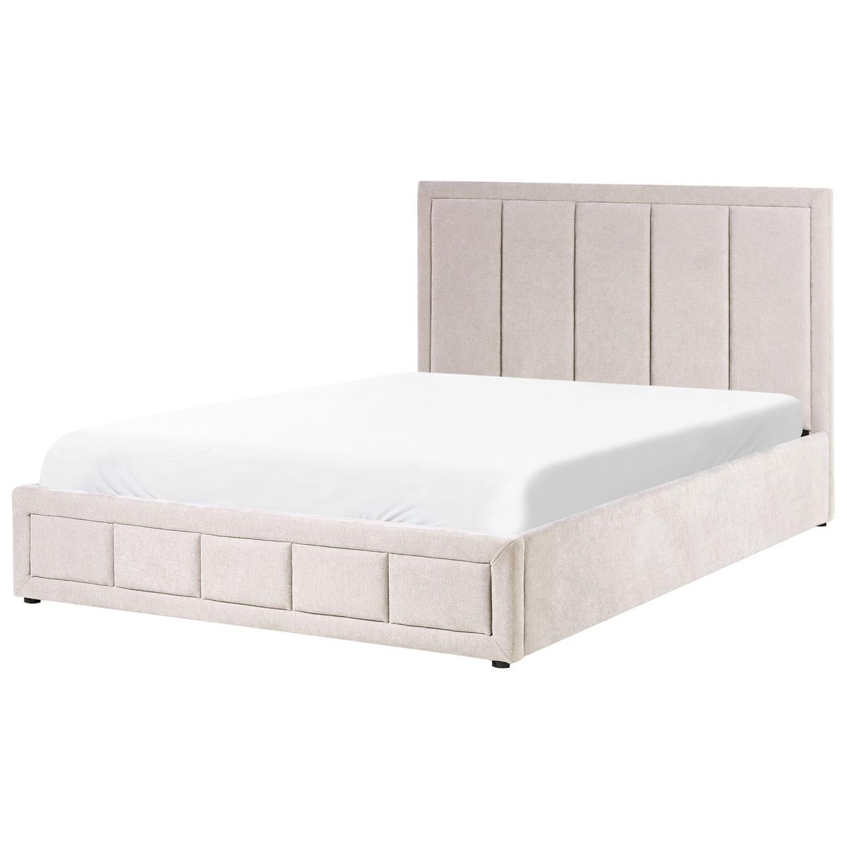 BETT mit Stauraum 160/200 cm Chenillegewebe Taupe Quiberon - Taupe, Textil (160/200cm) - Beliani