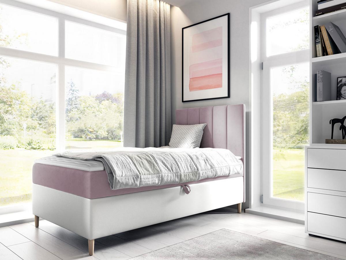 BOXBETT Maja Junior 1, Seite zum Öffnen des Bettkastens: Rechts - H3 - Weiß/Rosa, Holz (100/200cm) - MIRJAN24