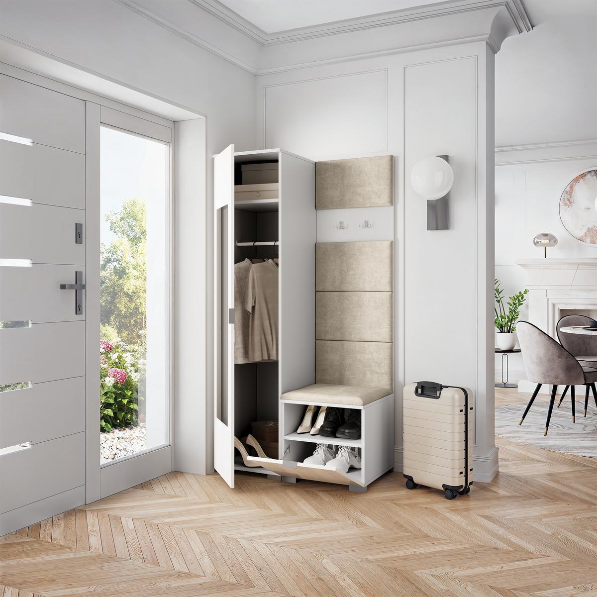GARDEROBENSCHRANK VIRA 95/181/51 cm Modern Weiß - Beige/Weiß, Holzwerkstoff (95/181/51cm) - MASSENO