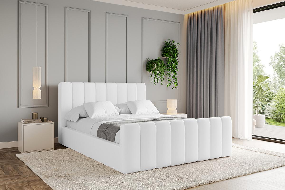 POLSTERBETT mit Bettkasten, Fußteil und Lattenrost, Boxbett mit Matratze H3/H4 - STERA-Z 160x200 Weiß Kunstleder - Weiß Hochglanz, Holzwerkstoff/Textil (160/200cm) - ALTDECOR