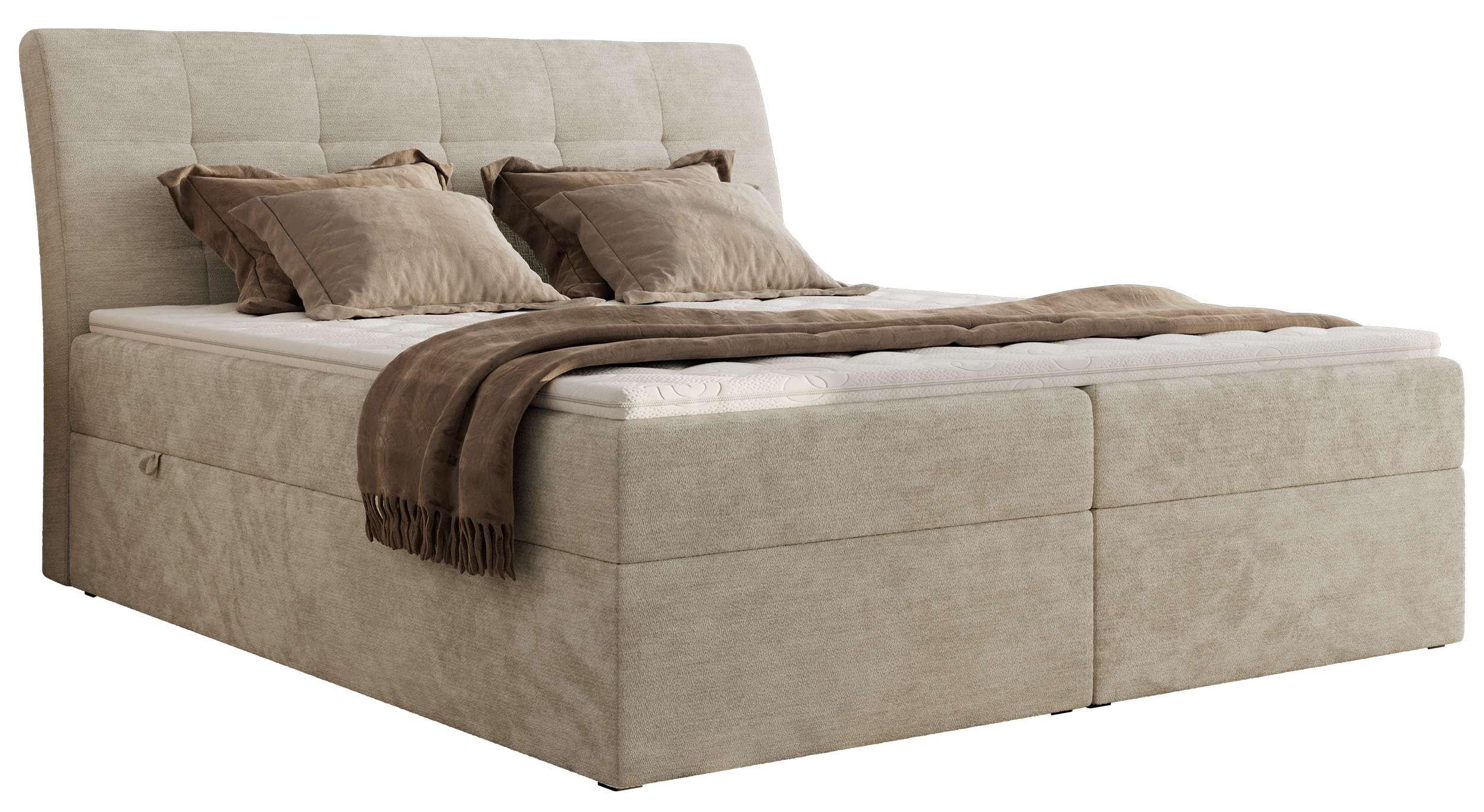 BOXBETT DAGOS 140/200 - Beige Schenille glatt - H3 - Topper Visco - Beige, Textil (140/200cm) - MKS