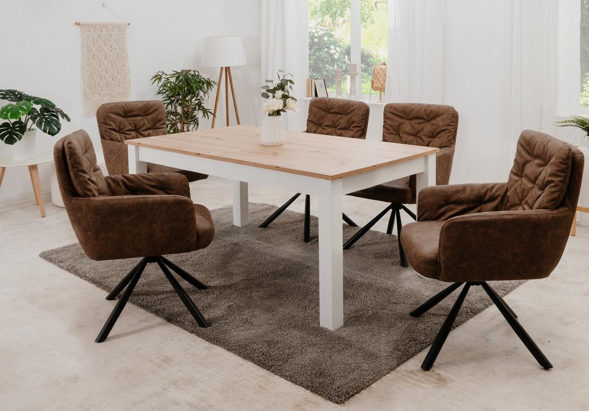 STUHL 2er-Set braun Leder-Optik, Esszimmerstuhl drehbar - Schwarz/Braun, Holz/Textil (57/95.5/57cm) - Furn.Design