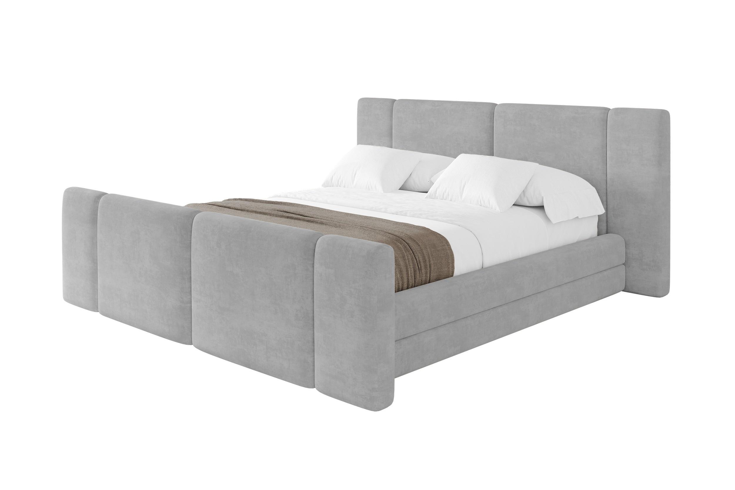 POLSTERBETT mit Bettkasten, Fußteil und Lattenrost, Boxbett ohne Matratze - TEVO-Z 200x200 Grau - Hellgrau, Holzwerkstoff/Textil (200/200cm) - ALTDECOR