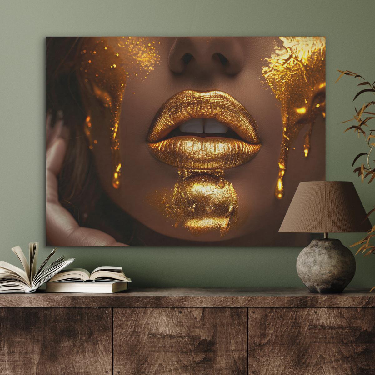 AKUSTIKBILD Frau - Gold - Luxus - Porträt Gemälde 80x60 cm - Goldfarben, Kunststoff (80/60/0.9cm) - MuchoWow