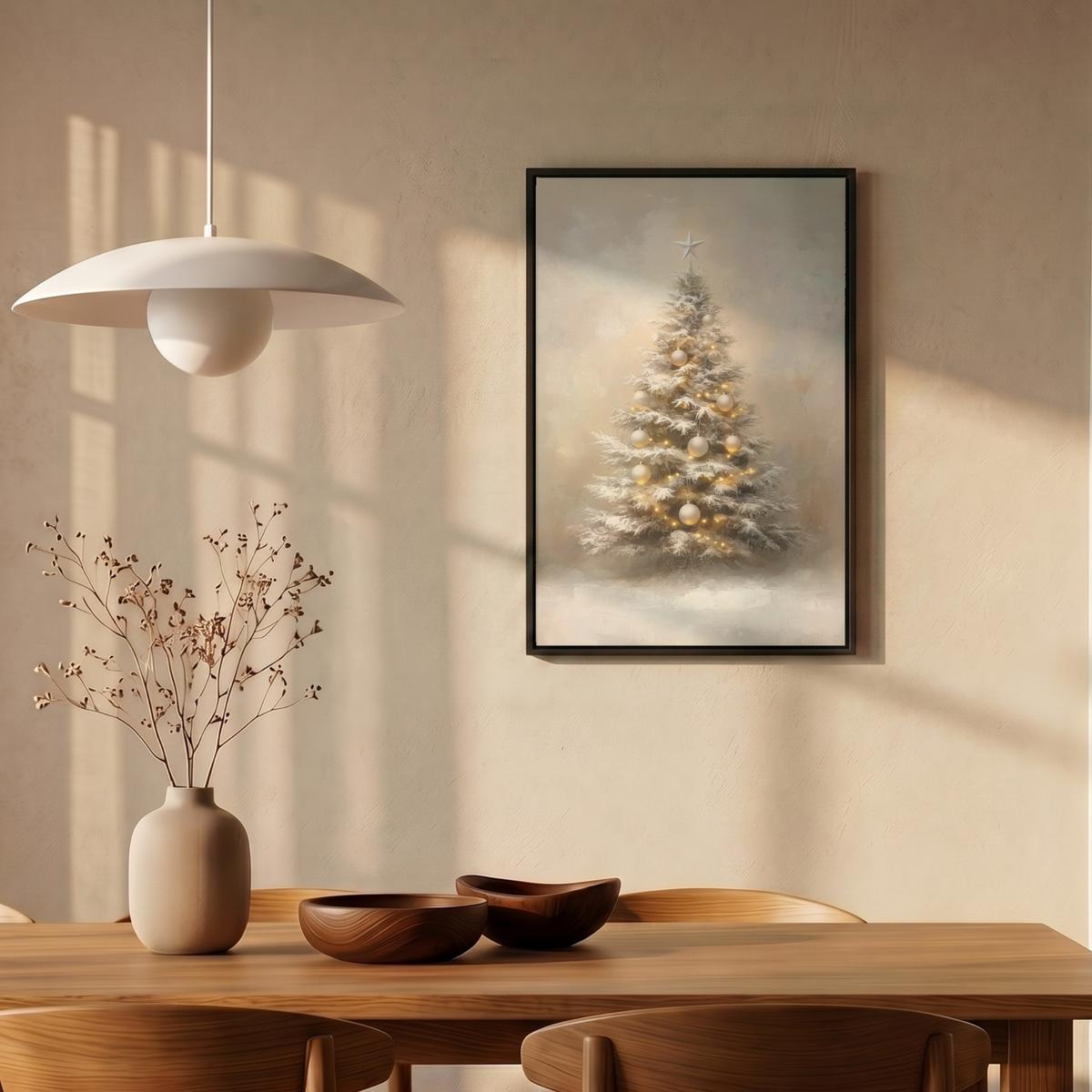 LEINWAND Bilder mit Rahmen - Weihnachten - Weihnachtsbaum - Schnee - Kunst - 40x60 - Champagner, Textil (40/60cm) - MuchoWow