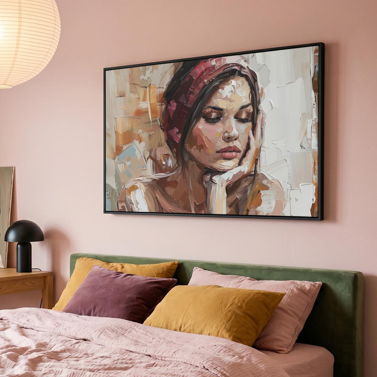 LEINWAND Bilder mit Rahmen - Frau - Lackierung - Porträt - Modern - 150x100 - Altrosa, Textil (150/100cm) - MuchoWow