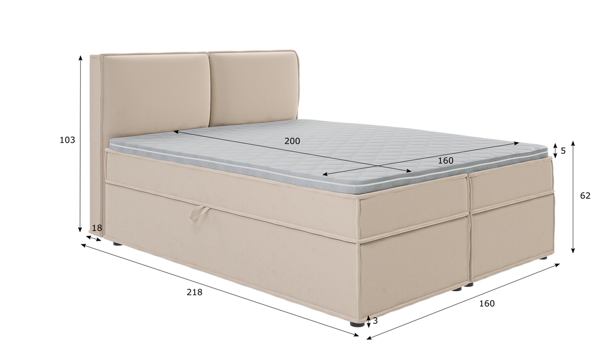 BOXBETT Eclipse 160/200 cm Beige Luxusmicrofaser - Beige/Schwarz, Holz/Kunststoff (160/200cm) - S-Style Möbel