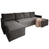 WOHNLANDSCHAFT TRES Graphitfarben Kordstoff mit Schlaffunktion - Graphitfarben/Grau, Holz/Kunststoff (271/85/140cm) - MASSENO
