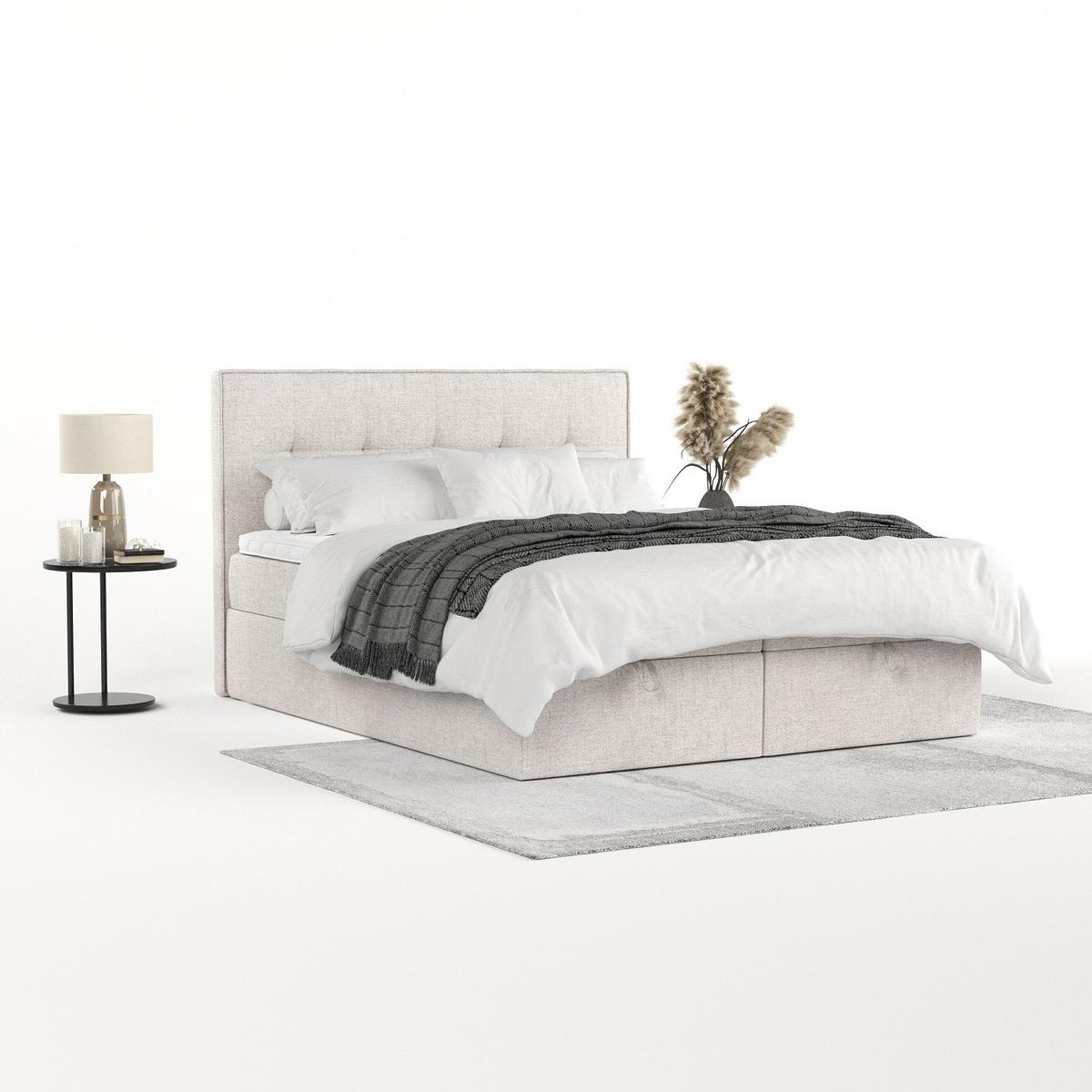 BOXBETT Tivra 180/200 cm Hellbeige im Neve Stoff - Sandfarben/Schwarz, Holz/Holzwerkstoff (180/200cm) - AltaBeds
