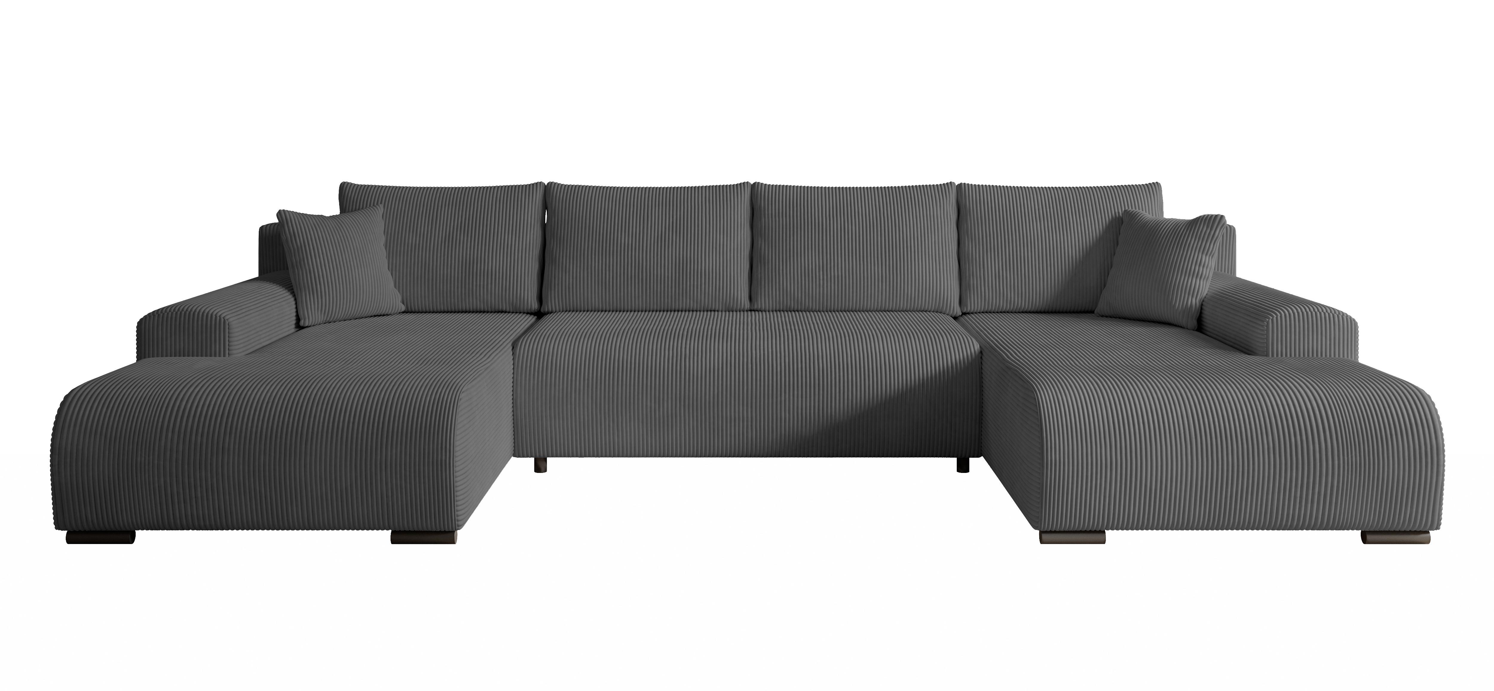 WOHNLANDSCHAFT Nelly U mit Bettkasten und Schlaffunktion, Cordstoff in U-Form - Dunkelgrau, Textil (349/80/185cm)