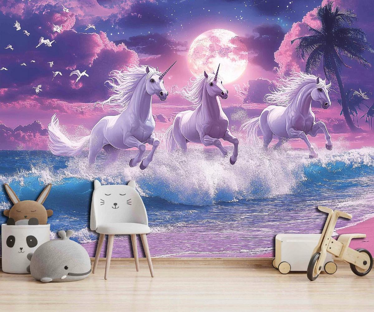 FOTOTAPETE Kinderzimmer Einhorn Pferde 250x175 - Multicolor, Papier (250/175cm) - Wallarena