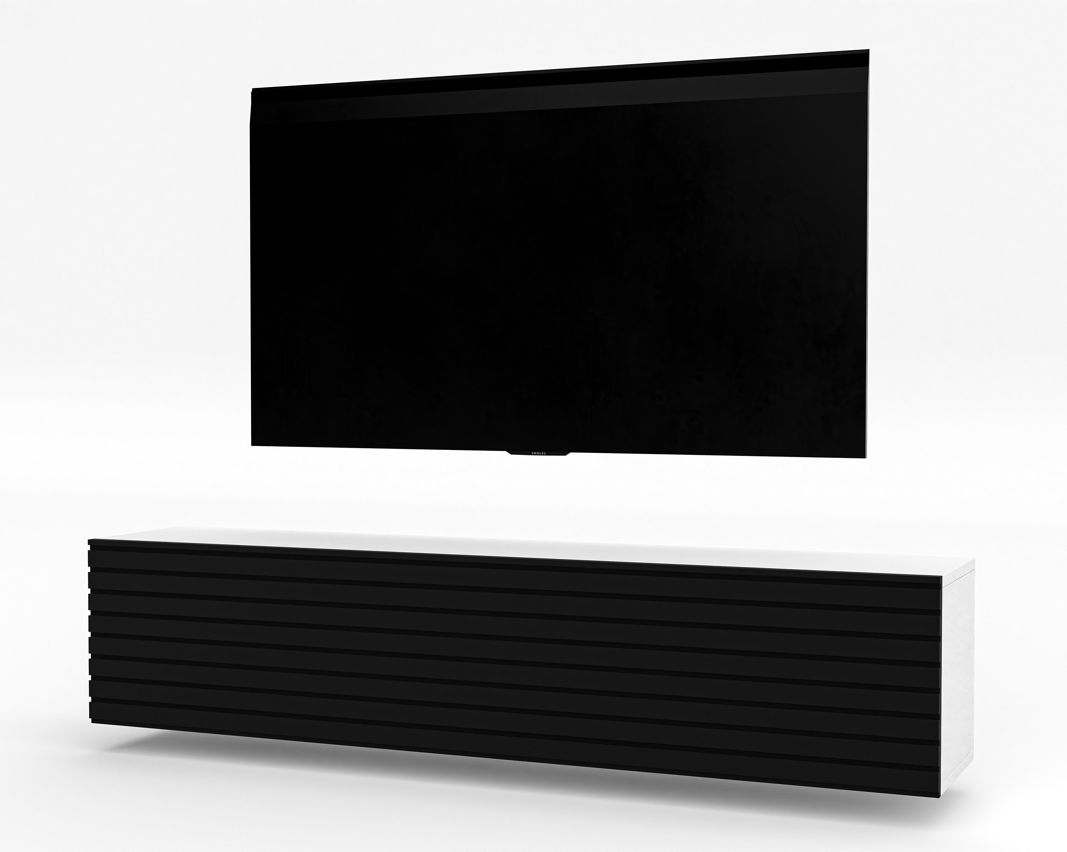 LOWBOARD ZIVOLLI 160 Weiß, Schwarze Lamellen 160/34/40 cm – TV-Hängeschrank mit Lamellenfront - Schwarz/Weiß, Holzwerkstoff/Kunststoff (160/34/40cm) - AX Living