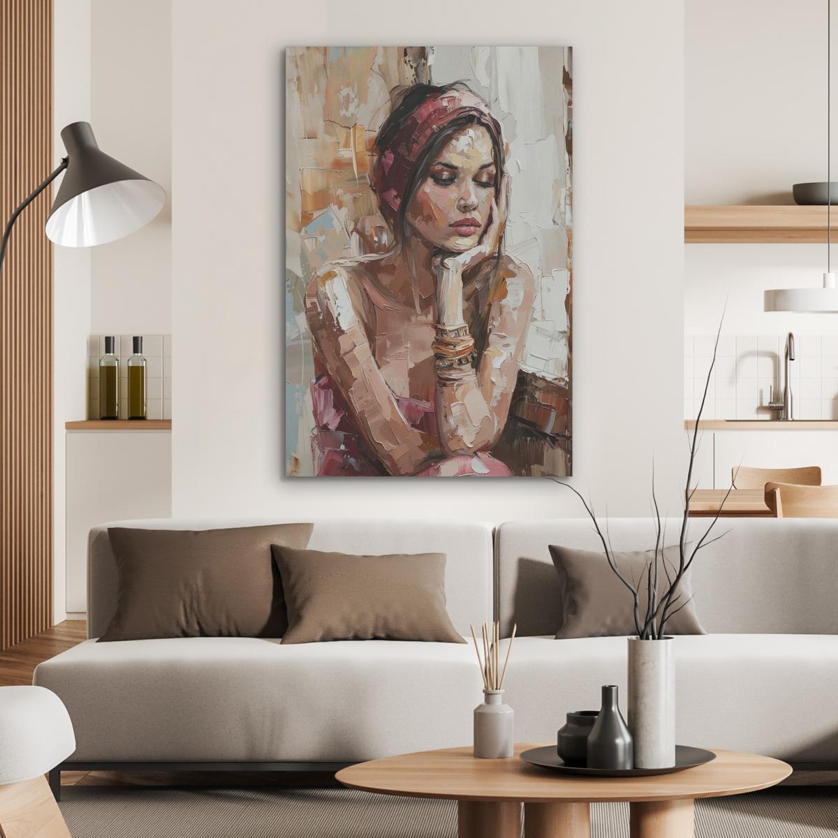 AKUSTIKBILD Frau - Lackierung - Porträt - Modern Wanddeko 70x100 cm - Altrosa, Kunststoff (70/100/0.9cm) - MuchoWow