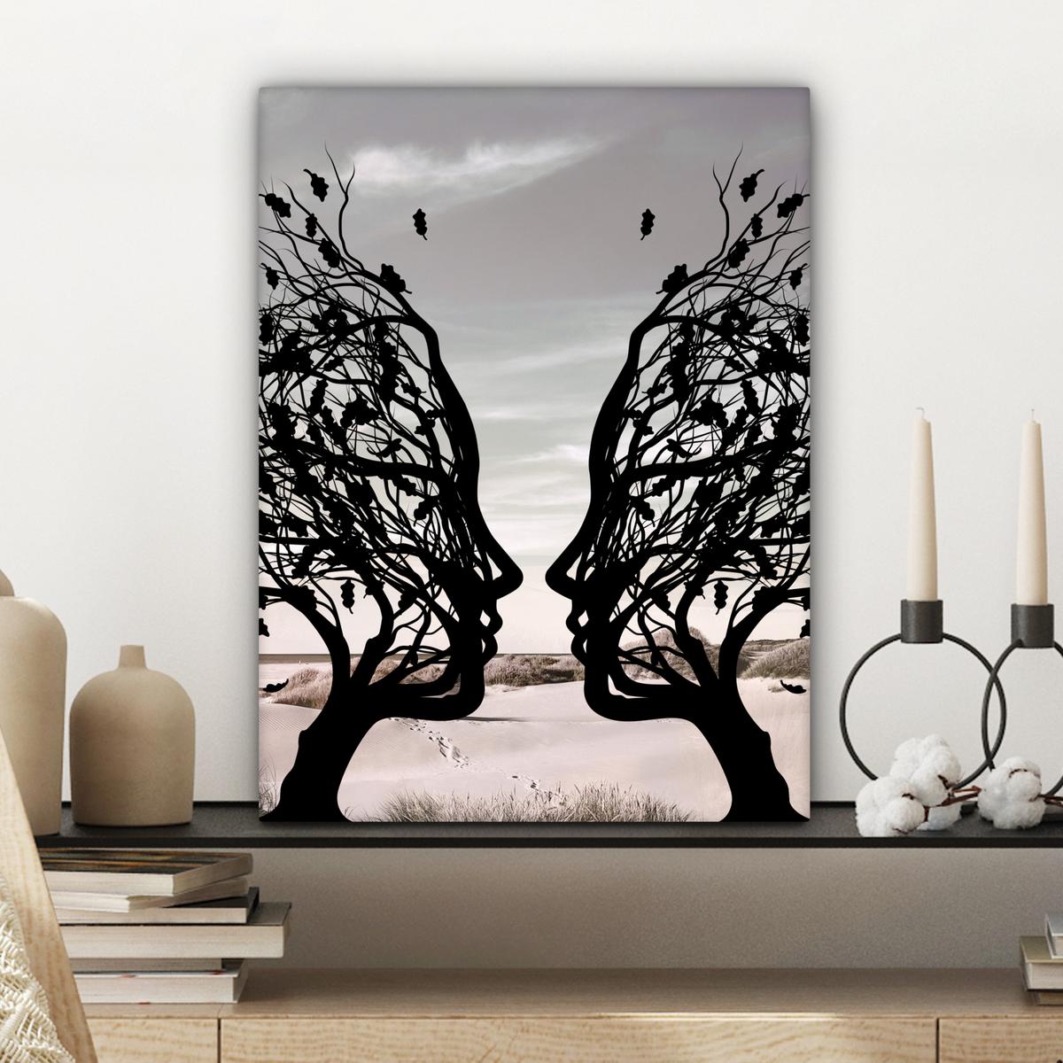 LEINWANDBILD Strand - Meer - Menschen - Baum - Moderne Kunst Room Decor 30x40 cm - Hellgrau, Textil (30/40cm) - MuchoWow
