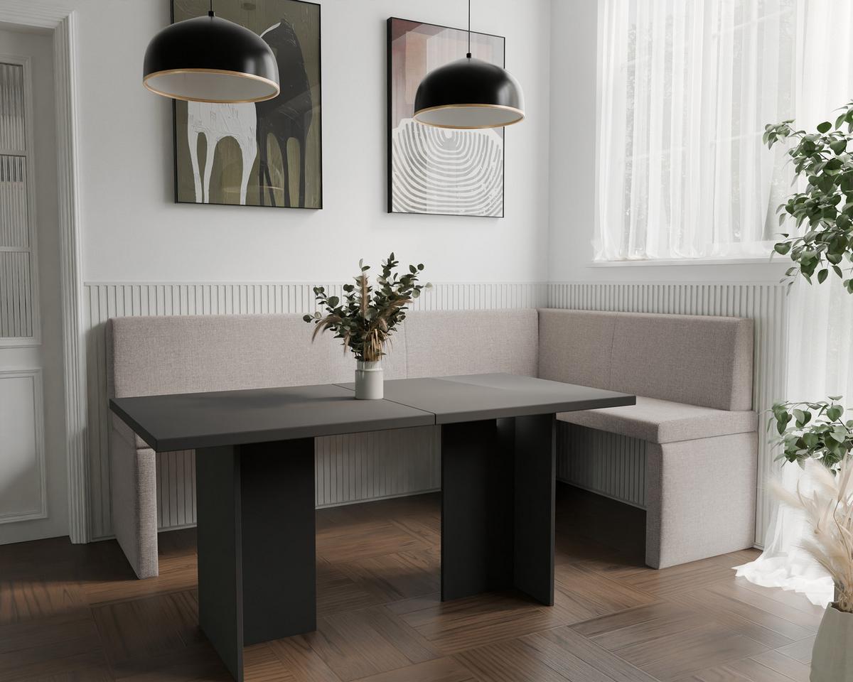 ECKBANK rechts OWEN Webstoff, 142/196 cm Creme - Creme, Holz/Textil (142/196cm) - Idohome