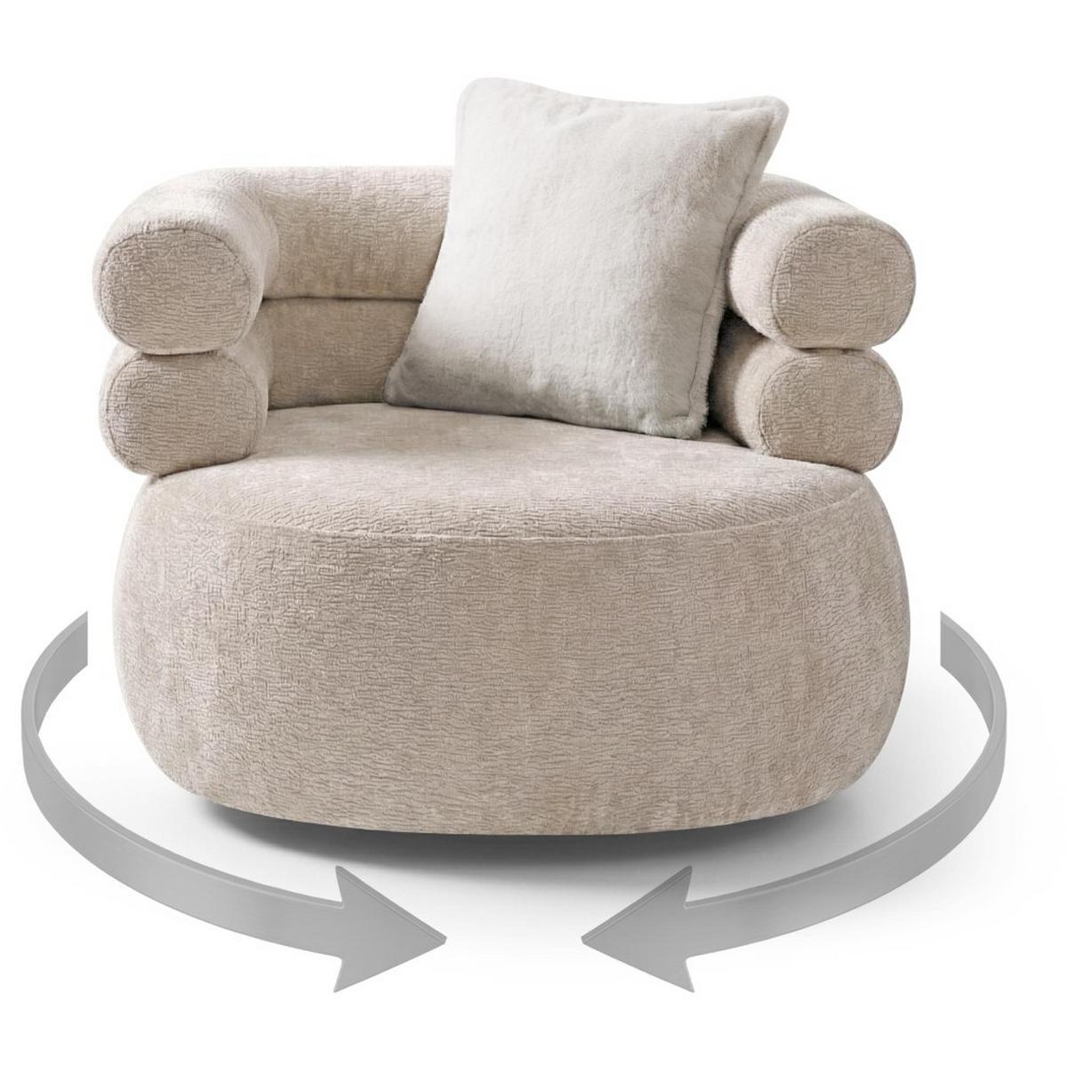 RELAXSESSELSET Nano, Set Drehsessel mit runder Form mit Hocker, Beige - Beige, Textil (95/75/95cm) - Beautysofa
