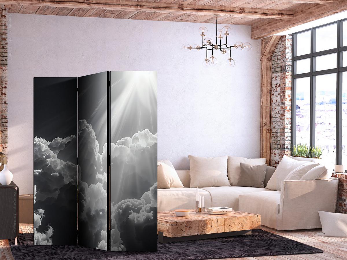PARAVENT Akustik 3-tlg 135x172 cm Schwarz-Wei er Himme - Schwarz, Holz/Textil (135/172/3cm) - Muralo