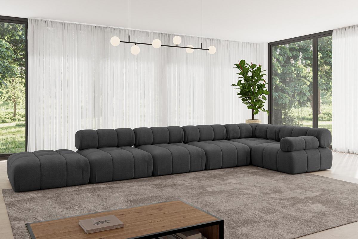 ECKSOFA modulares Sofa Felto-L3 - 475x190x70 cm Schwarz Velours - Schwarz, Holzwerkstoff/Textil (475/190cm) - ALTDECOR