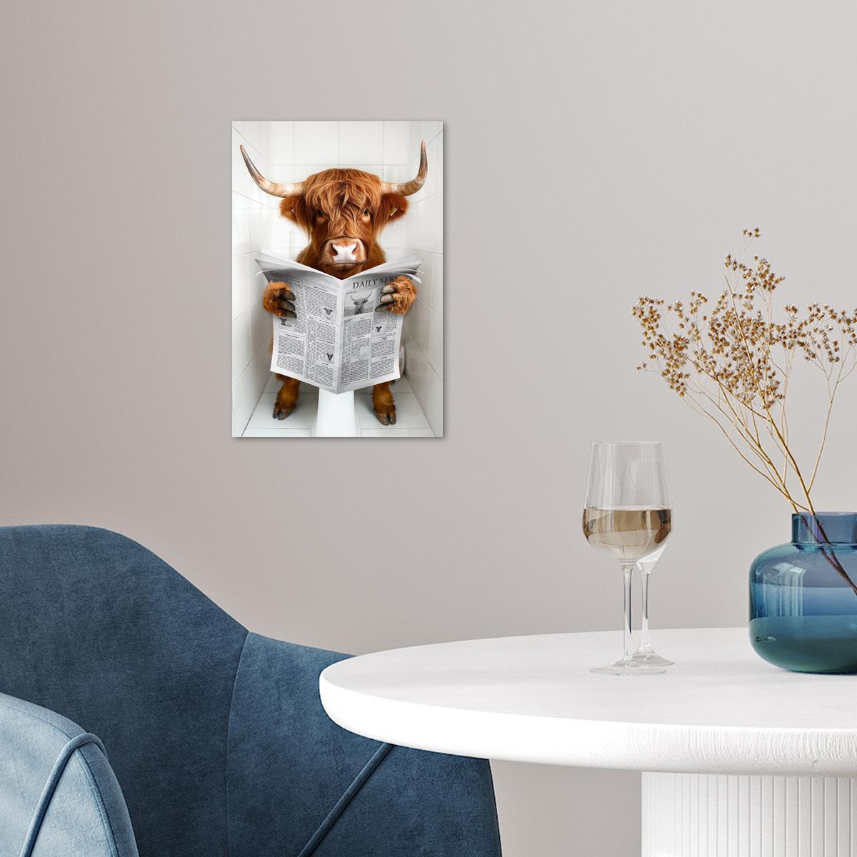 POSTER Schottischer Highlander - Tier - Zeitung - Toilette Room Decor 20x30 cm - Kastanienfarben, Papier (20/30/0.1cm) - MuchoWow