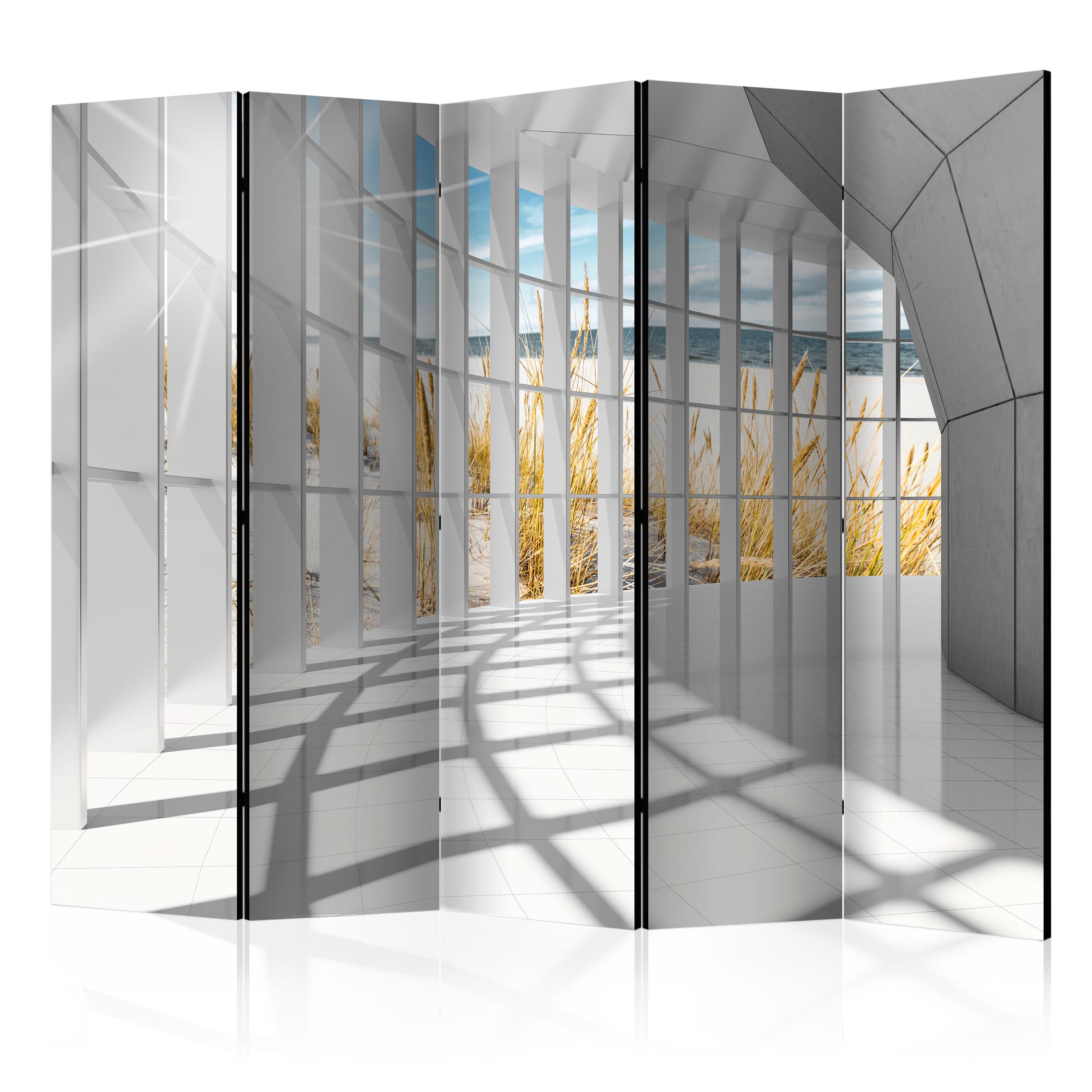PARAVENT 5-tlg 225x172 cm Moderner Tunnel Meer - Weiß, Holz/Textil (225/172/3cm) - Muralo