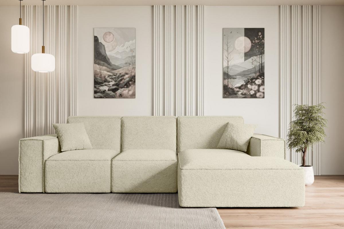 ECKSOFA Ottomane Rechts SERRA-L - 266x169x80 cm Beige Bouclé - Beige/Schwarz, Holzwerkstoff/Kunststoff (266/169cm) - ALTDECOR