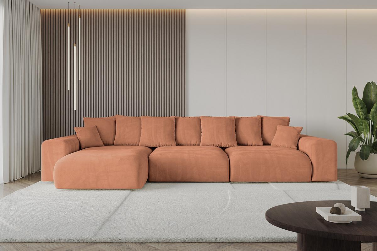 ECKSOFA Ottomane links ESKAR-L22 364x176x72 Koralle Velours - Koralle/Schwarz, Holzwerkstoff/Kunststoff (364/176cm) - ALTDECOR