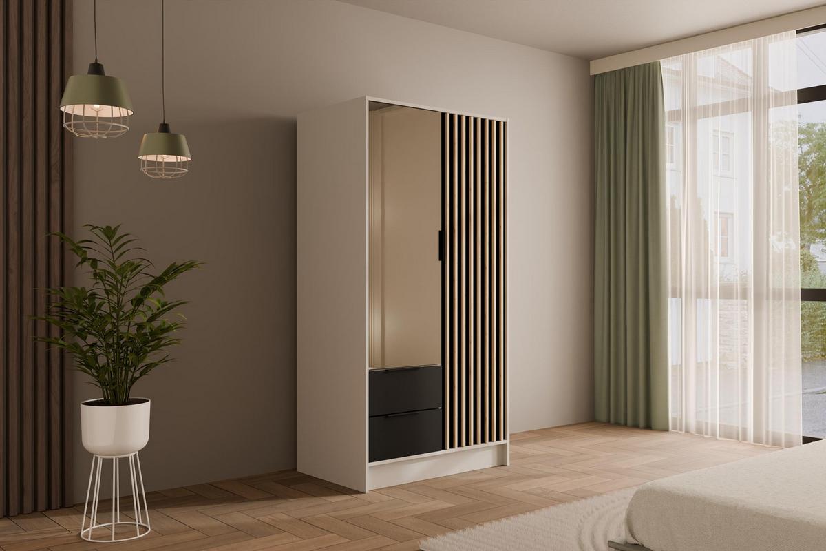 KLEIDERSCHRANK NELIA - 120 cm - Schwarz/Weiß, Holzwerkstoff (102/200/51cm) - ALTDECOR