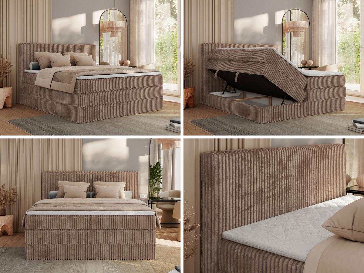 BOXSPRINGBETT TILIANO KING - 200/200 - Braun Cord - H4 - Braun, Holz/Textil (200/200cm) - MKS