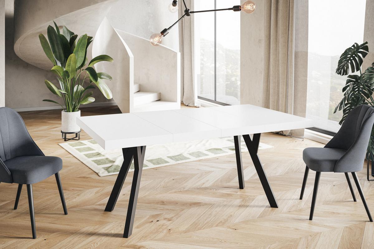 QUADRATISCHER Esstisch ausziehbar – Moderner Wohnzimmertisch und Küchentisch – Tisch mit Holzbeinen, Durchmesser 110 - 210 cm - Farbe Weiß - Schwarz/Weiß, Holzwerkstoff (110/110/77cm) - Alpi-Möbel