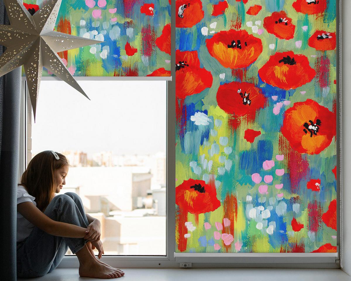 INNENROLLO - Fensterrollo - Rollo - 120x140 cm - Mohnwiese - Grün, Kunststoff (120/140/0.5cm) - TULUP