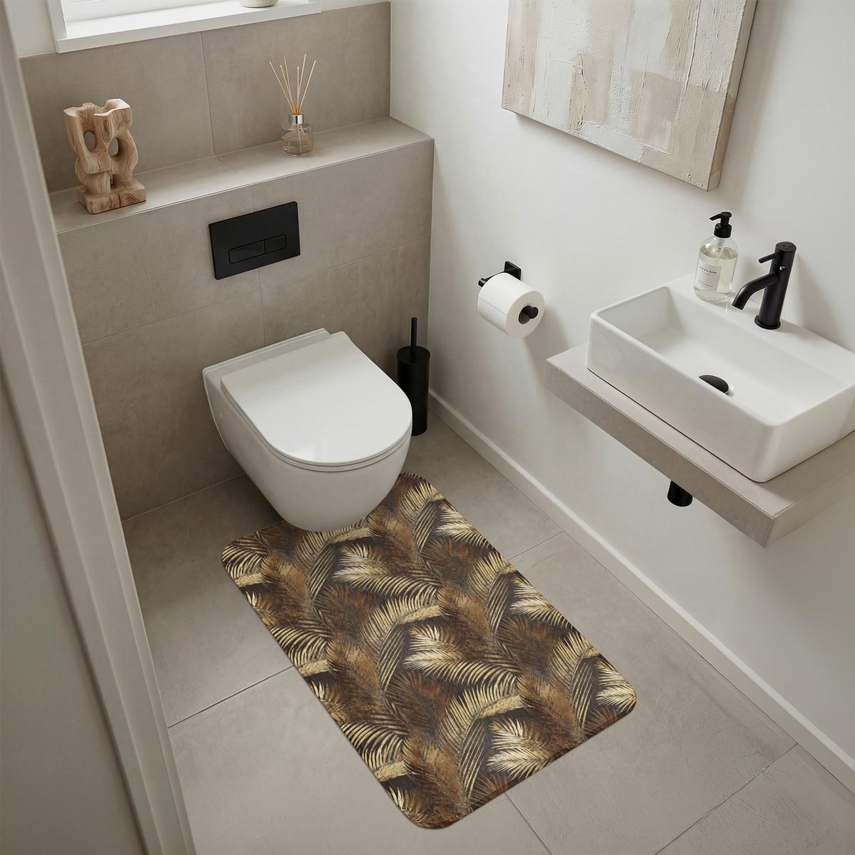 BADEMATTE Tropisch - Blätter - Gold 60x90 cm - Dunkelbraun/Goldfarben, Textil (60/90cm) - OnlyWow