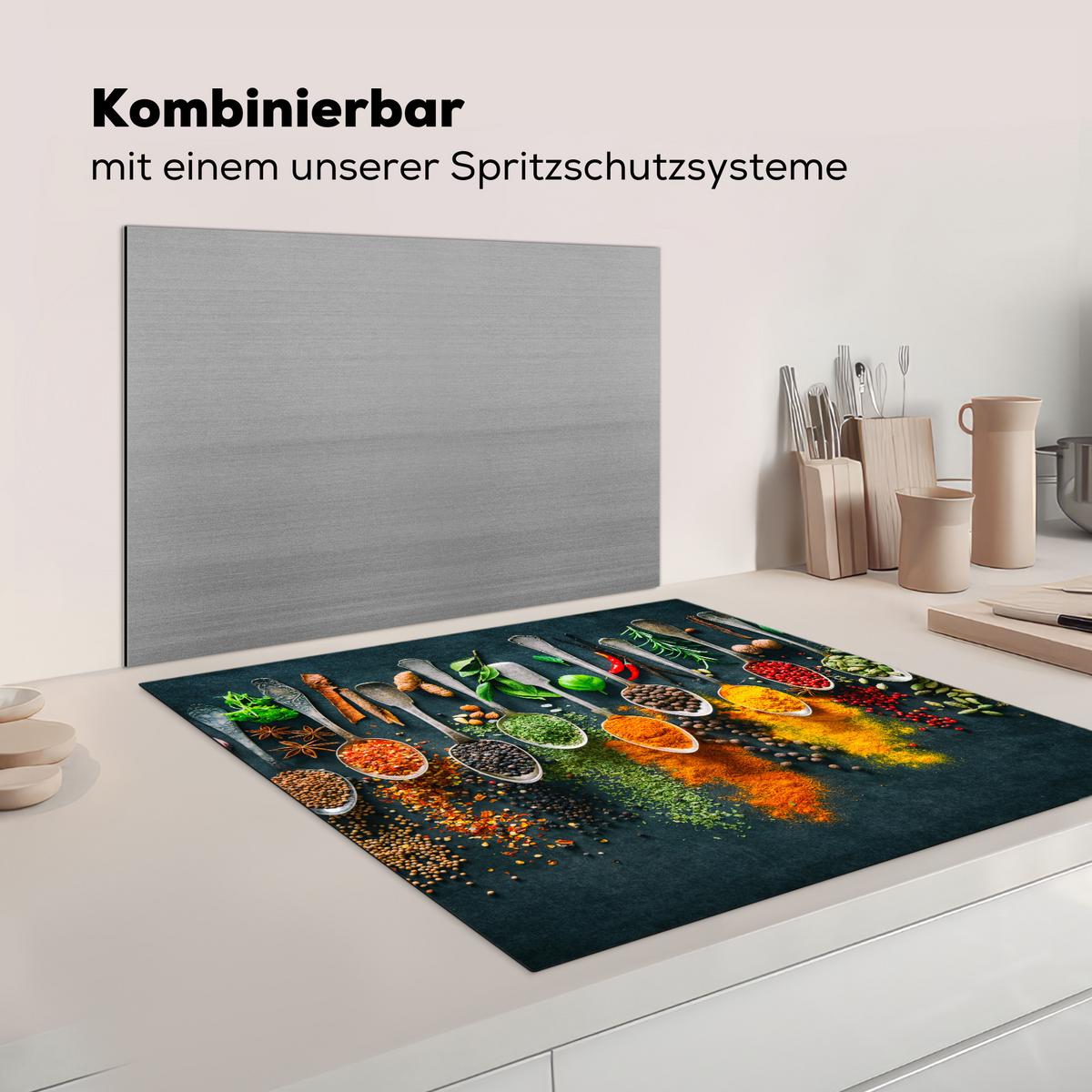 HERDABDECKPLATTE Kräuter - Gewürze - Löffel Induktionsmatte 78x78 cm - Multicolor, Kunststoff (78/78/0.2cm) - MuchoWow