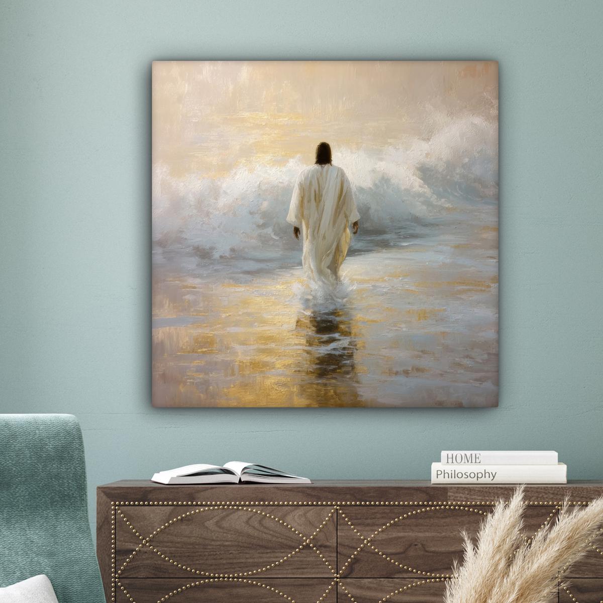 LEINWANDBILD Gemälde - Welle - Jesus - Abstrakt Deko Groß 90x90 cm - Goldfarben, Textil (90/90cm) - MuchoWow
