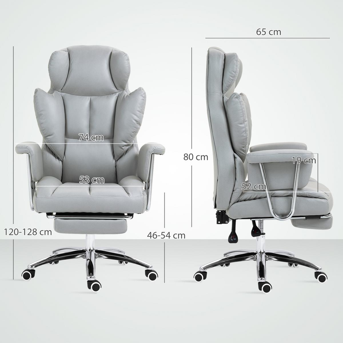 BÜROSTUHL mit Liegefunktion, ergonomisch Schreibtischstuhl, Drehstuhl Hellgrau - Chromfarben/Hellgrau, Textil/Metall (65/128/74cm) - HOMCOM