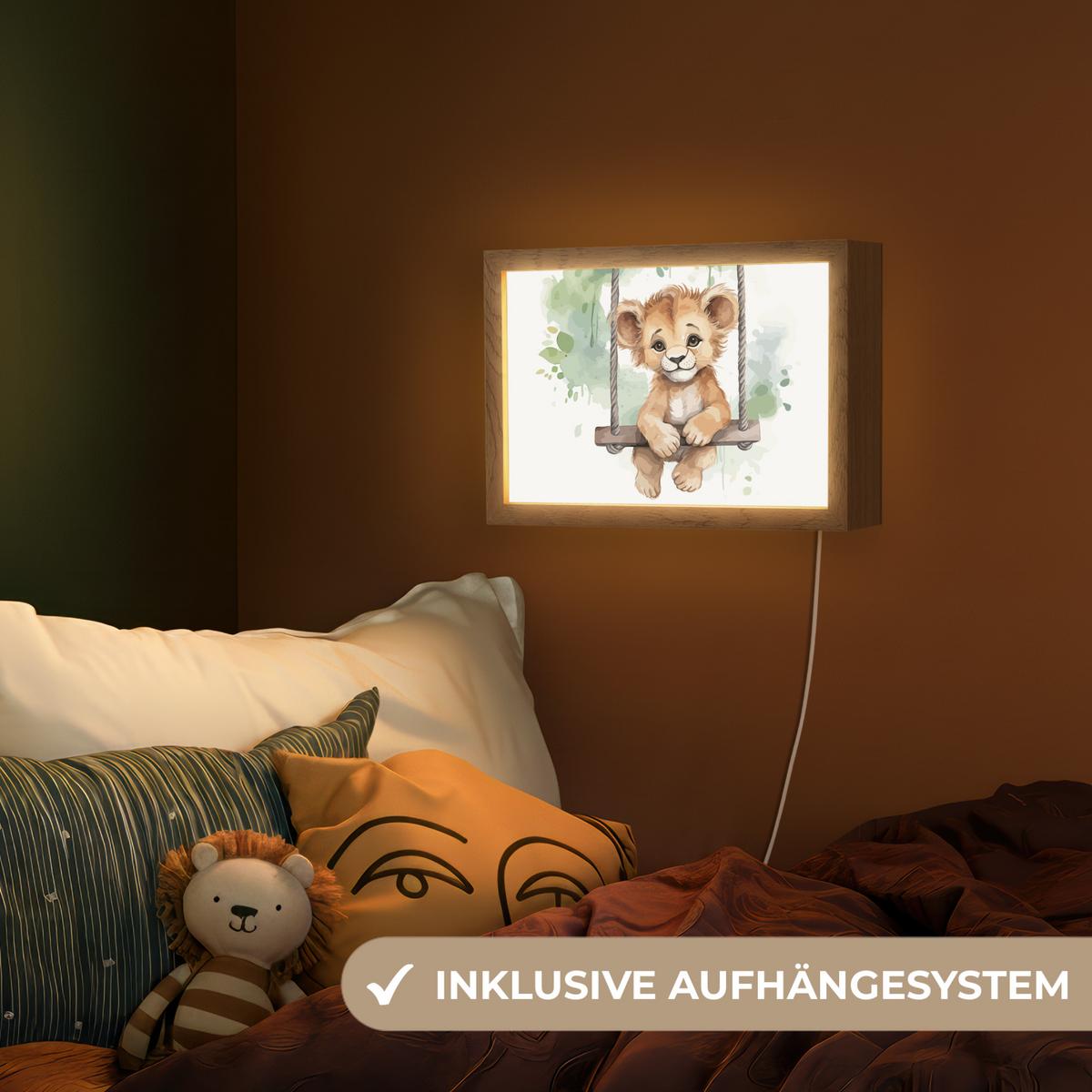 NACHTTISCHLAMPE Löwe - Tier - Kinder - Dschungel 30x20 cm - Weiß, Holzwerkstoff (8/30/20cm) - OnlyWow