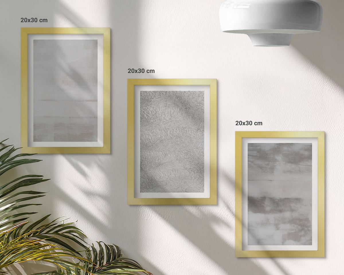 BILDER SET 3er Set - 20x30 cm Goldrahmen - Moderne minimalistische Texturen - Goldfarben, Kunststoff (20/30cm) - TULUP