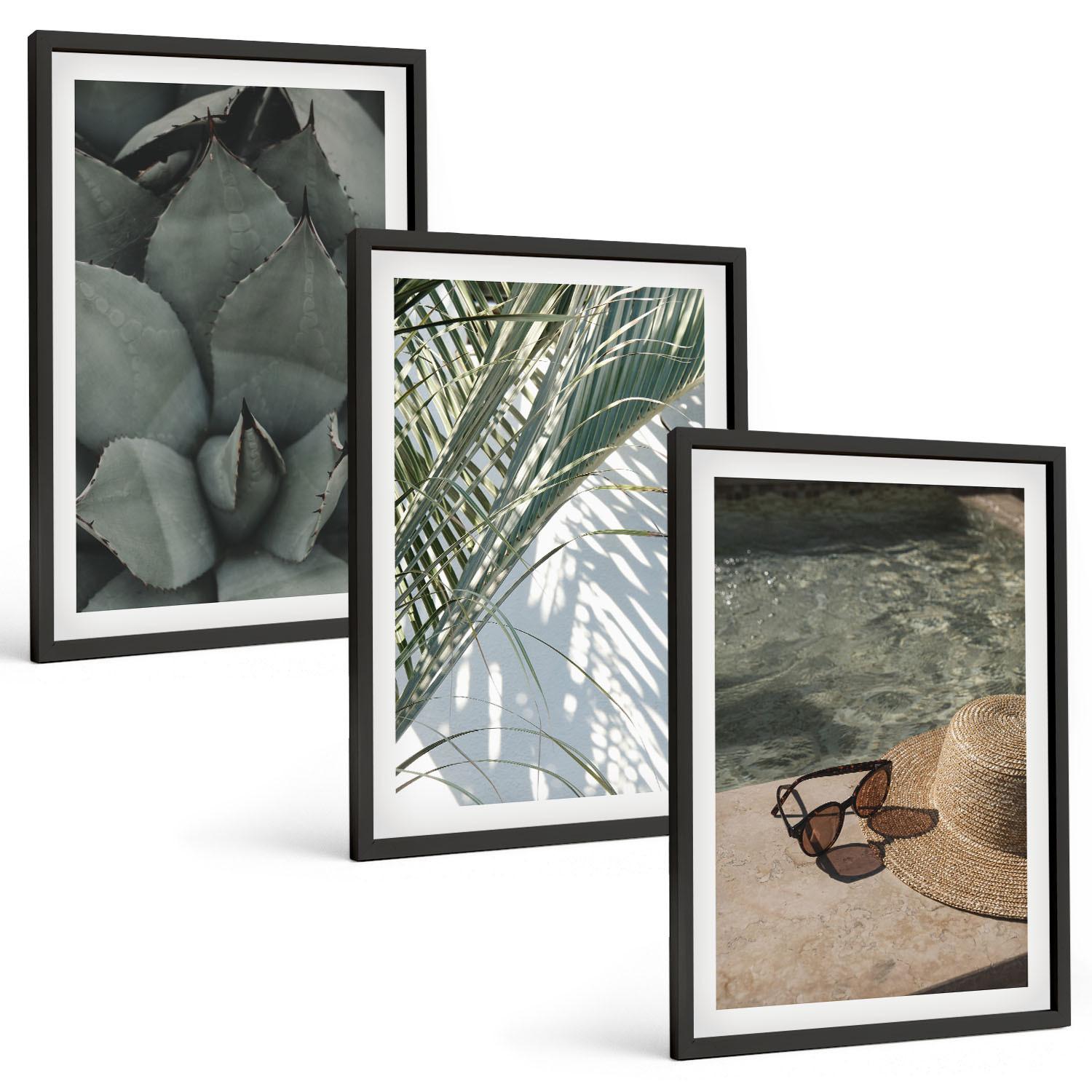 BILDER SET 3er Set - 40x60 cm Schwarzer Rahmen - Tropische Pflanzen für den Urlaub - Schwarz, Kunststoff (40/60cm) - TULUP