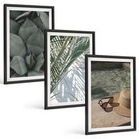 BILDER SET 3er Set - 40x60 cm Schwarzer Rahmen - Tropische Pflanzen für den Urlaub - Schwarz, Kunststoff (40/60cm) - TULUP