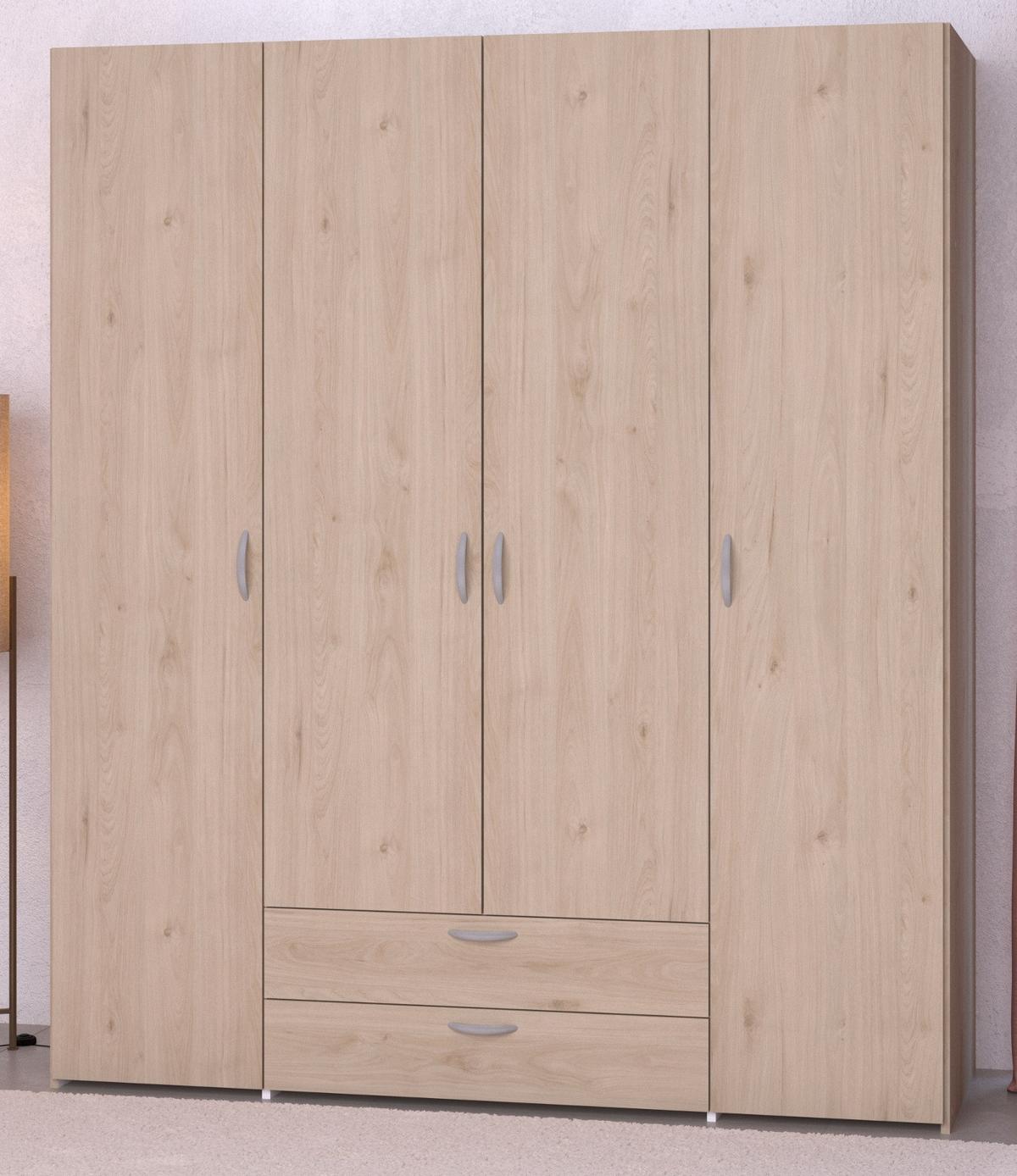 KLEIDERSCHRANK Eiche 160 cm 4-türig, Drehtürenschrank - Eichefarben/Silberfarben, Holzwerkstoff/Kunststoff (160/185/51cm) - Furn.Design