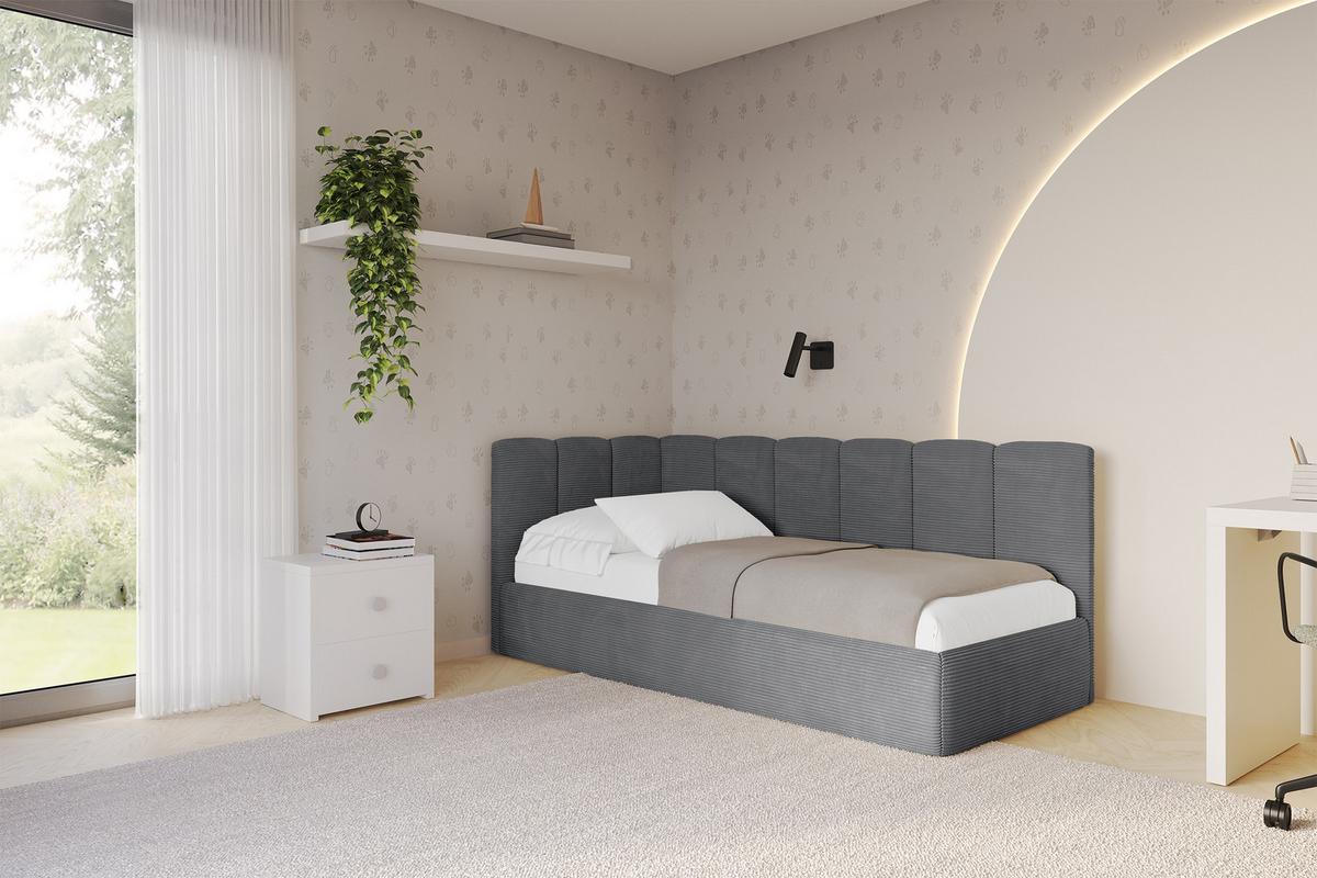 EINZELLBETT Jugendbett mit Bettkasten, Rechts - DEXY 80x200 Dunkelgrau - Schieferfarben, Holzwerkstoff/Textil (80/200cm) - ALTDECOR