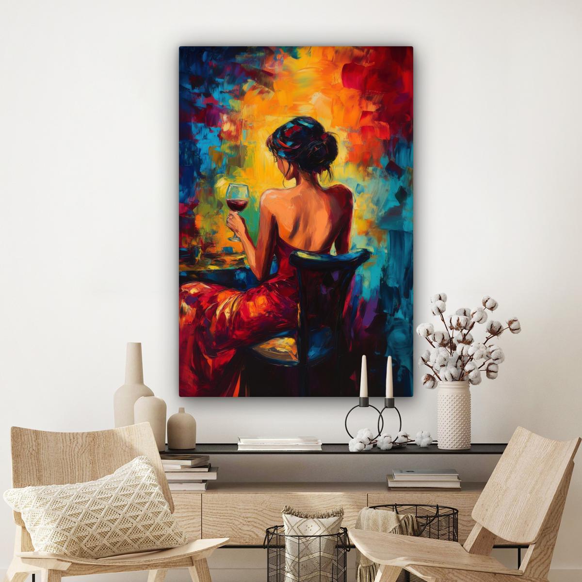 LEINWANDBILD Wein - Frau - Stimmungsvoll - Farbenfroh Deko XXL 80x120 cm - Bordeaux, Textil (80/120cm) - MuchoWow
