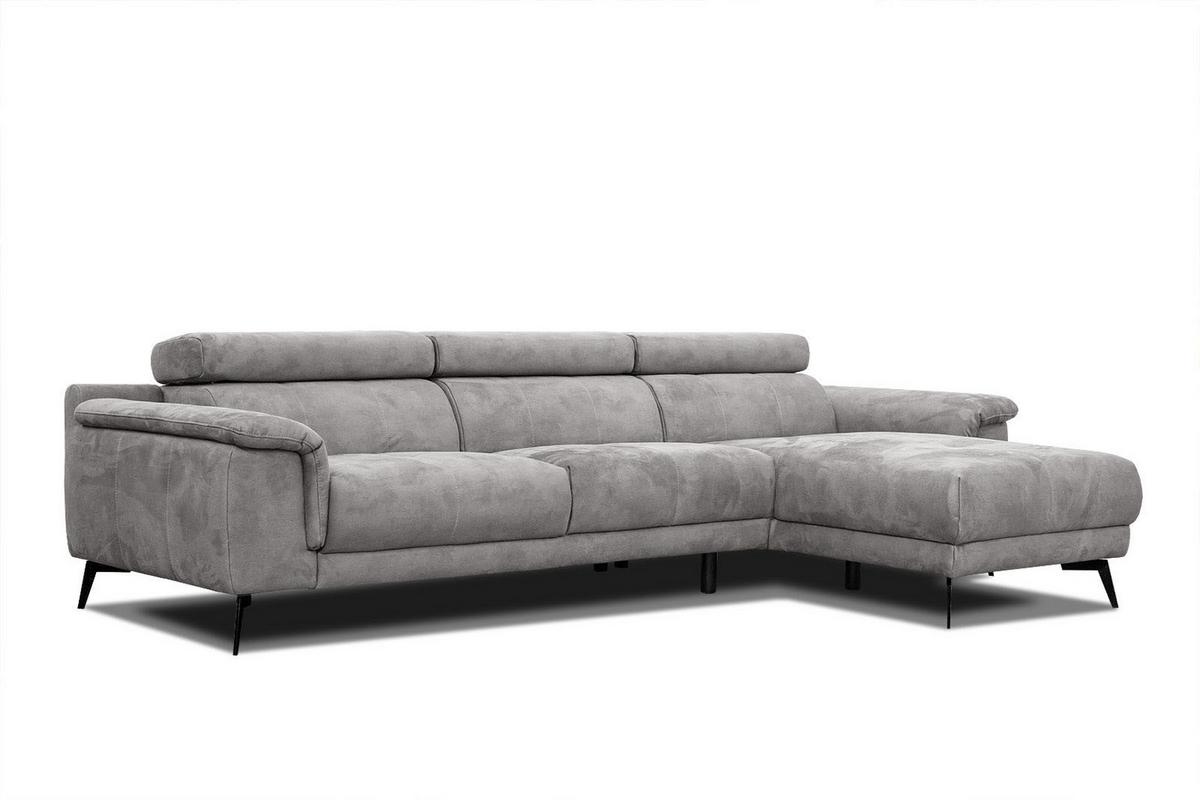 ECKSOFA FIERO 4-Sitzer, hellgrau - Hellgrau/Schwarz, Holzwerkstoff/Textil (288/170cm) - Wozimo