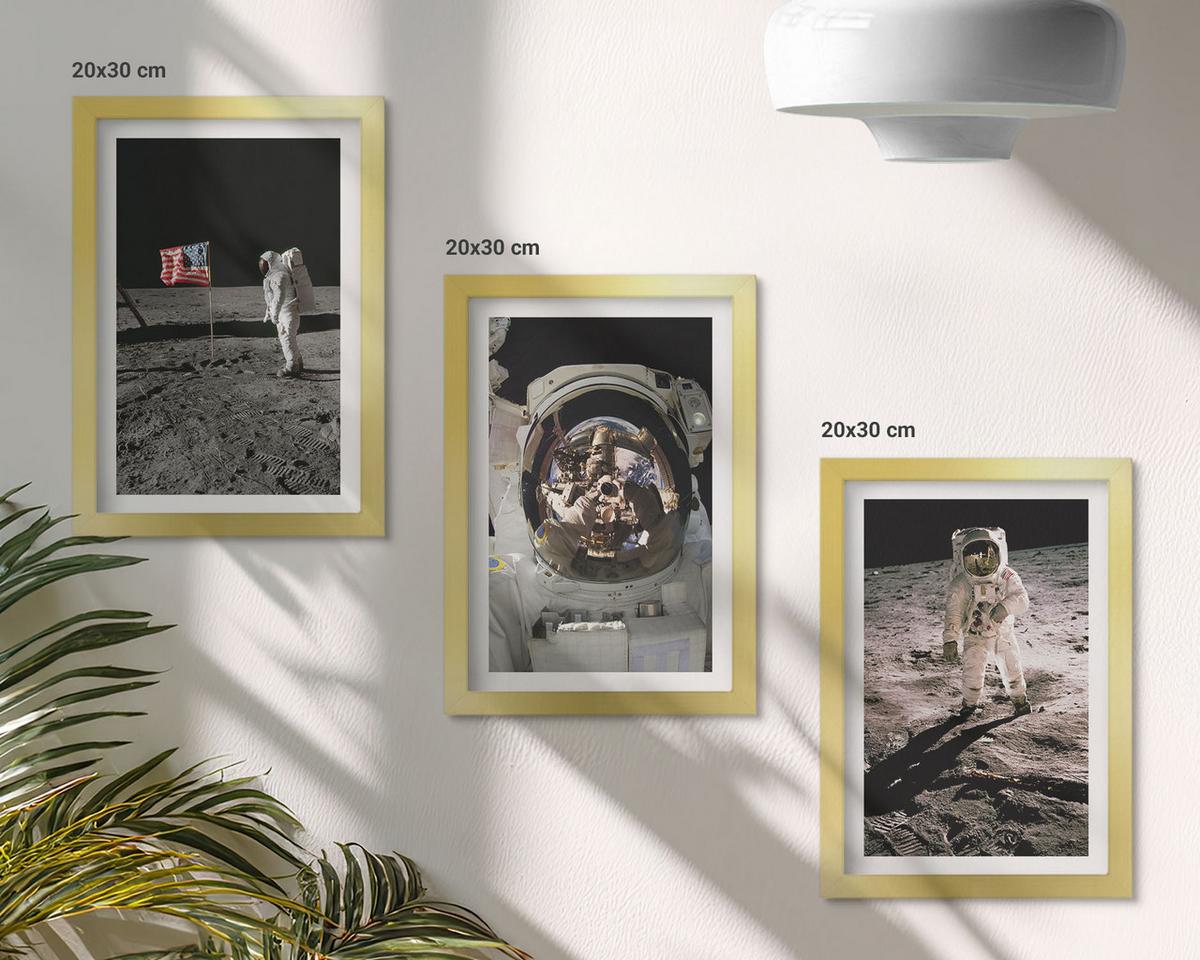 BILDER SET 3er Set - 20x30 cm Goldrahmen - NASA-Mondlandung - Goldfarben, Kunststoff (20/30cm) - TULUP