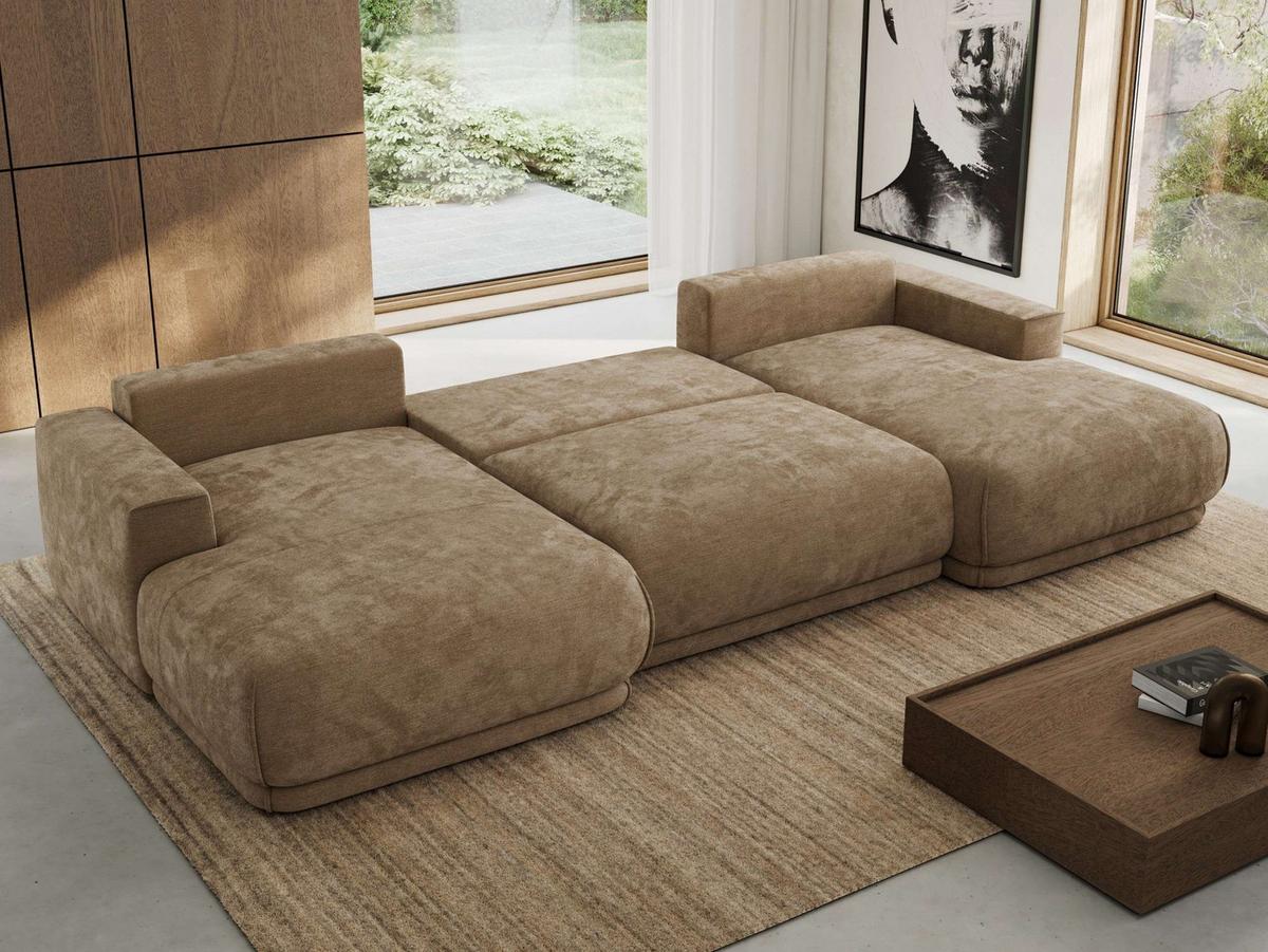 WOHNLANDSCHAFT RINA U Braun Schenille glatt - Schwarz/Braun, Kunststoff/Textil (360/85/170cm) - MKS